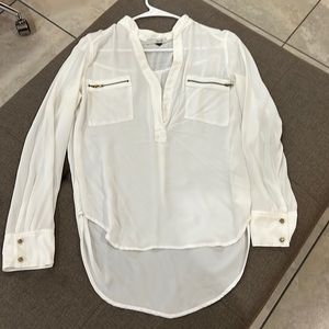 White sheer blouse w/ gold accents